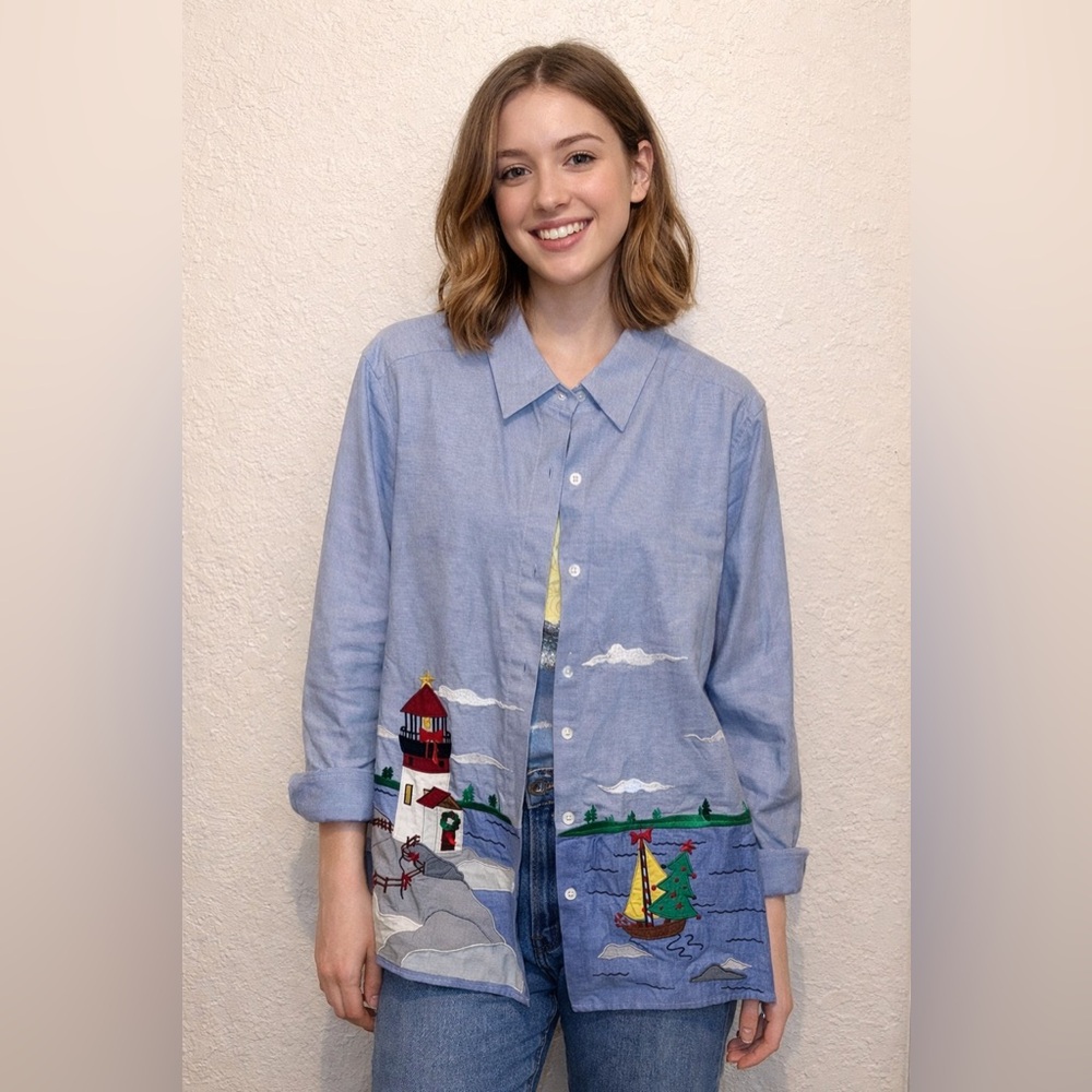 NEW Vintage 80s Nautical Button-Up Shirt Deadstock new with tags